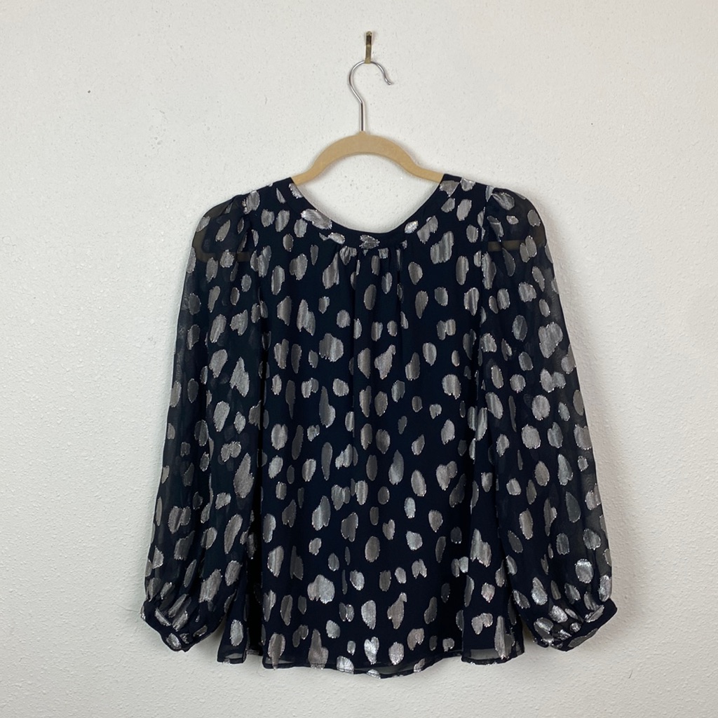 Nwt Talbots | Petite Clip Dot Tie Back Metallic Blouse Sp
